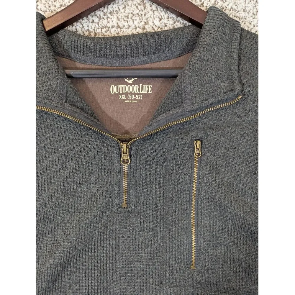 Outdoor Life Men's XXL 1/4 Zip Tight‎ Knit Sweater Gray 2XL Mock Neck Ribbed
